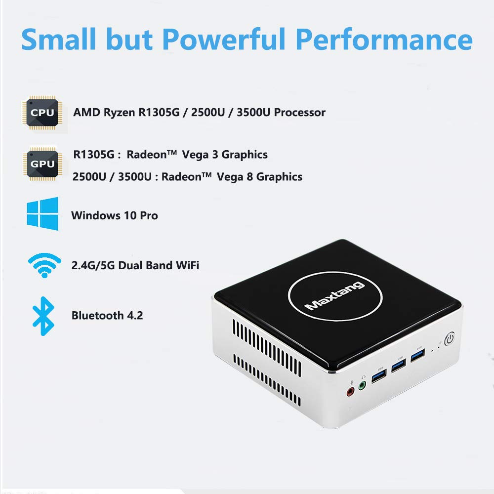 Maxtang Ryzen R1305G, Win10 Mini Pc Gaming Computer, 8G DDR4 512G M.2 NVMe SSD, HD Graphics 4K Dual Output Gigabit Etherent WiFi Bluetooth, MTN-FP50