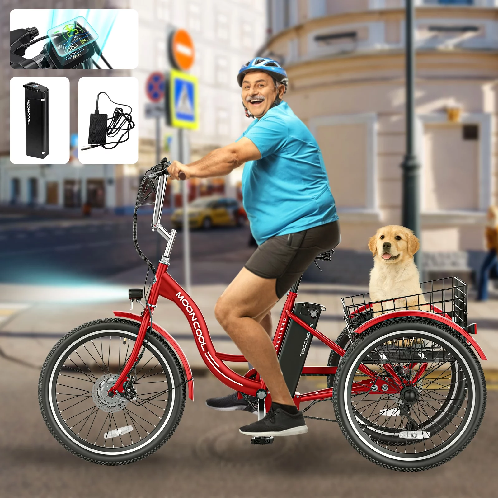 MOONCOOL 350W Motorized Electric Trike, 7 Speed 3 Wheel Electric Bicycle with 36V 14.5Ah Lithium Battery UL Certified
