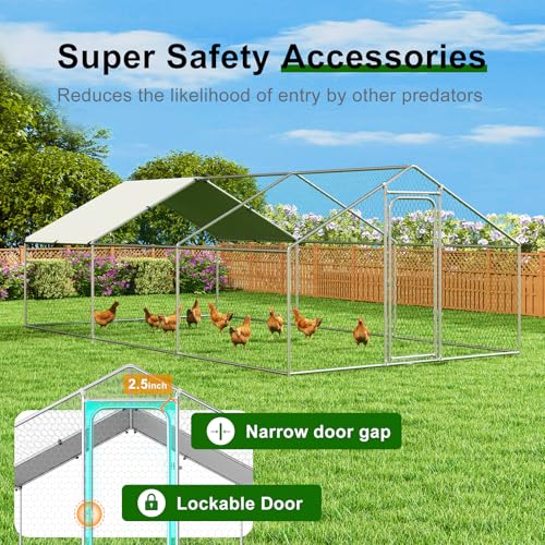 Chicken Coop Poultry Cage Large Metal Hen Run with Water-Resident Cover for Rabbit Duck House Outdoor Walk-in Chicken Pen for Yard