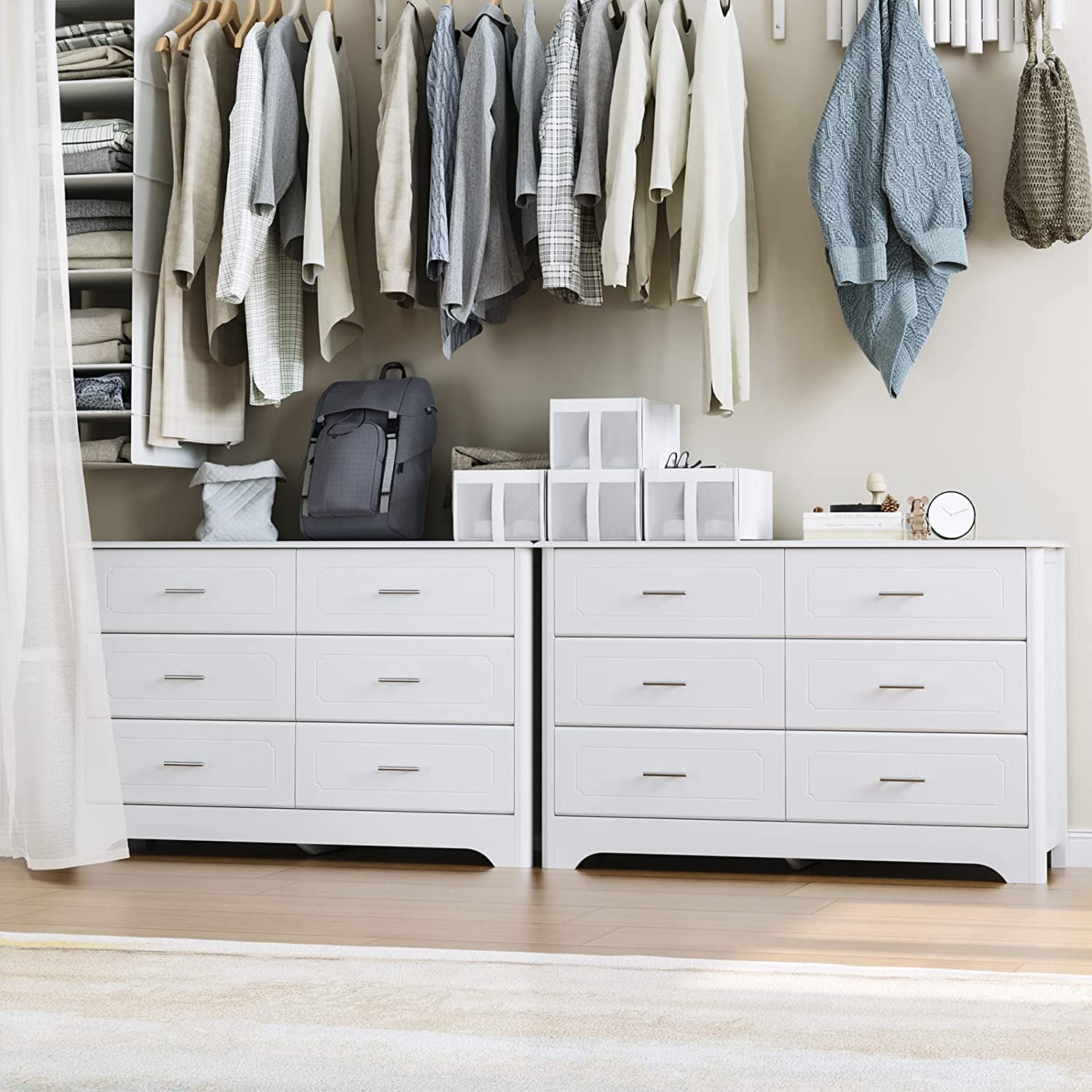 Drawer Dresser for Bedroom  Modern White Dressers  Wide Chest of Drawers with Metal Handels  Wood Storage Dresser Chest for Bedroom  Closet  Hallway