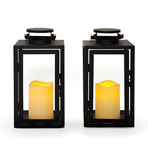 Lamplust Outdoor Flameless Black Candle Lanterns, Glass Paneled, 11x22 Height, Warm White