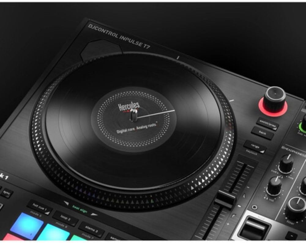 Hercules DJControl Inpulse T7 2 Deck Motorized DJ Controller with built in STEMS Control Bundle with DJControl Inpulse T7 Cover and Hercules HDP DJ45