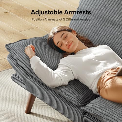 Marsail Futon Sofa Bed, Futon Couch with Adjustable Backrest & Armrests, Convertible Small Sleeper Sofa Bed for Small Apartments, Study Room, Office