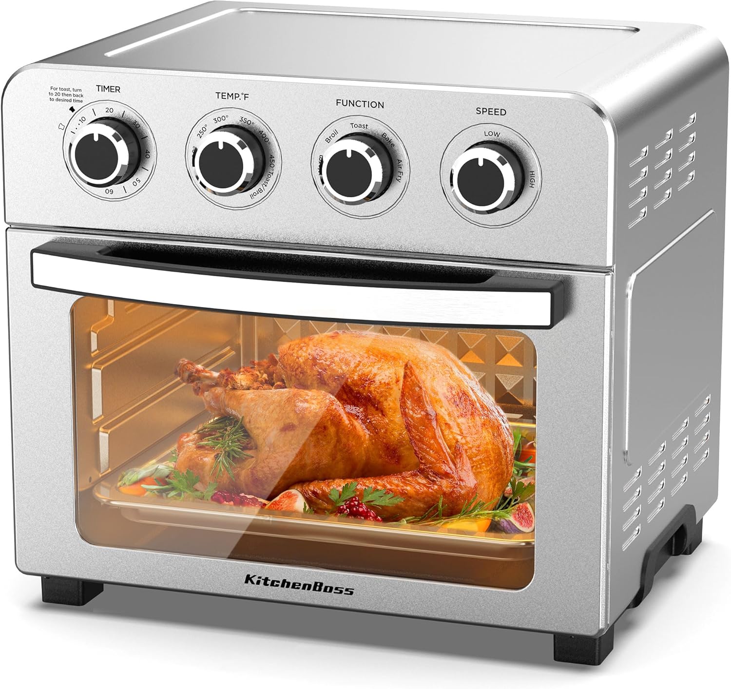 KitchenBoss Air Fryer Toaster Oven: 24.3QT/23L Airfryer with Warm, Broil, Toast, Bake, Air Fry 5-in-1 Functions