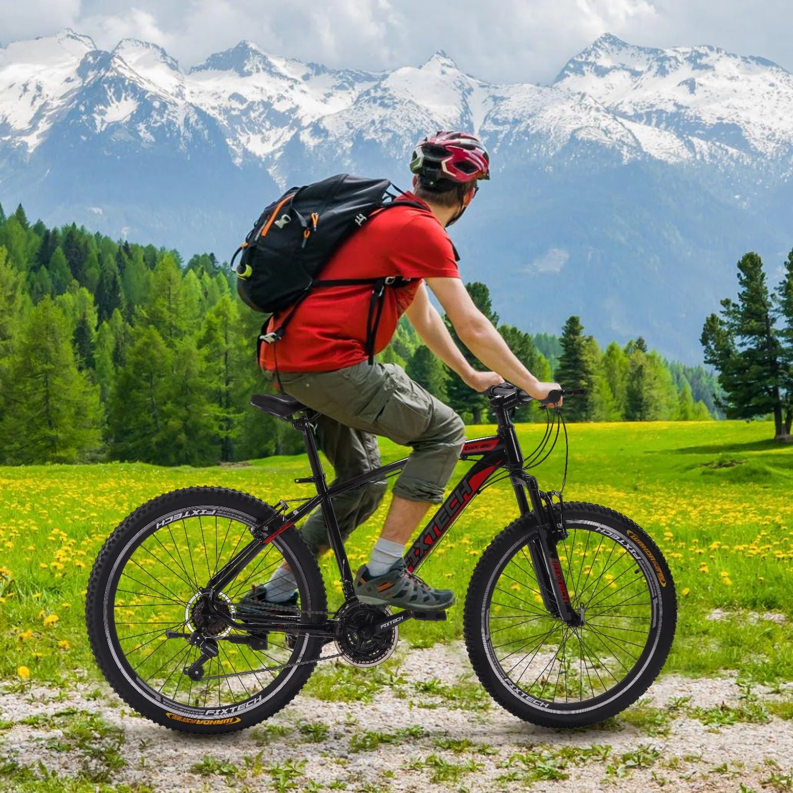 FIXTECH 26'' Mountain Bike, Shimano 21 Speed MTB Bicycle for Adults, Black