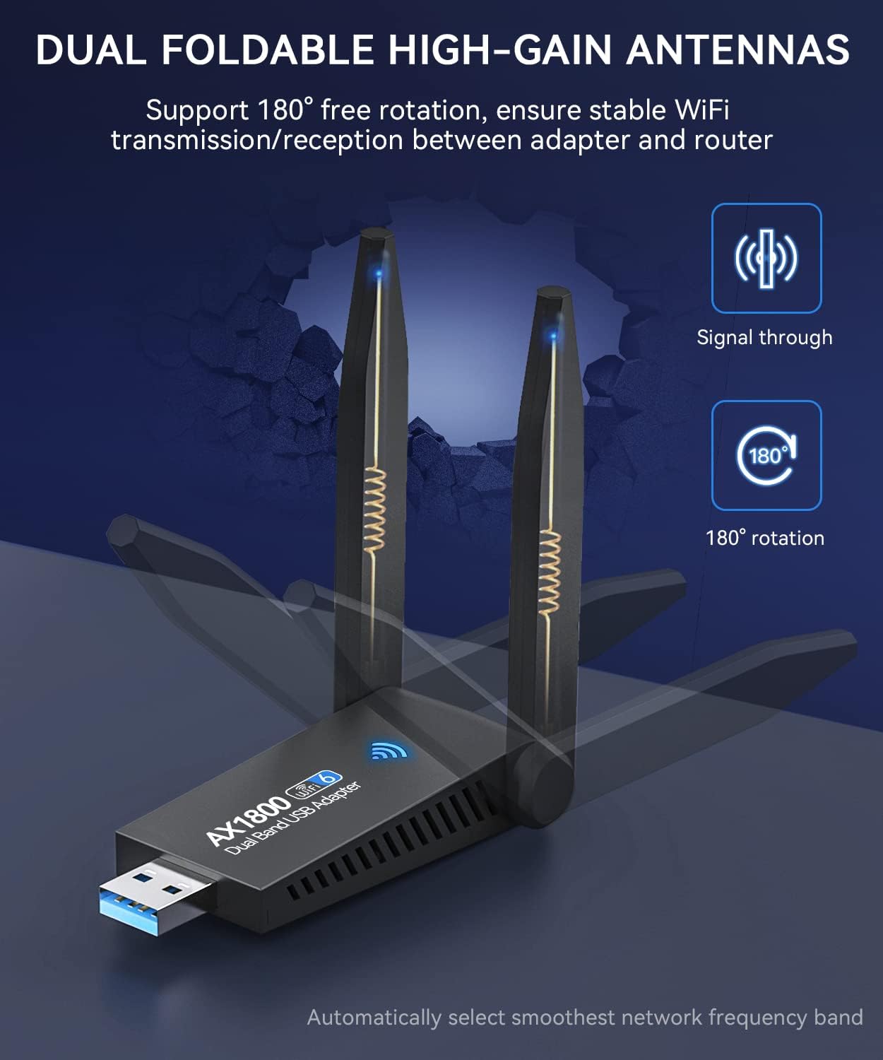 USB WiFi Adapter AX1800 WiFi 6 (802.11ax), ZEXMTE USB 3.0 Dual Band High Gain Antenna 2.4GHz/ 5GHz WiFi Adapter for Desktop PC
