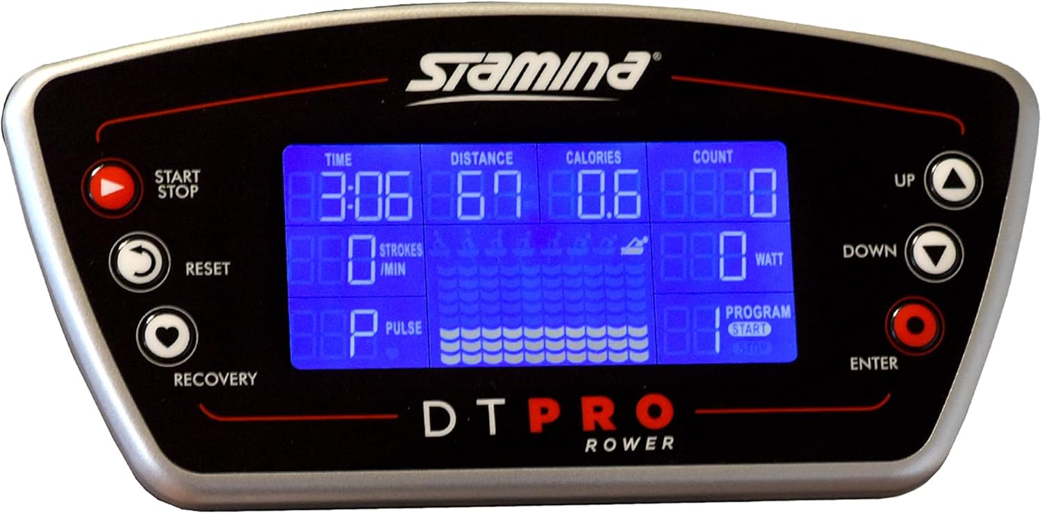 Stamina Pro Dual Air and Magnetic Resistance Rowing Machine Foldable w/Fitness Coaching App and Wireless Chest Strap Heart Monitor