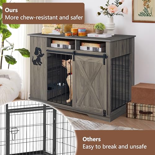 Aoowow Large Double Dog Crate Furniture 72.4" Indoor Dog Kennel with Sliding Barn Door and Divider
