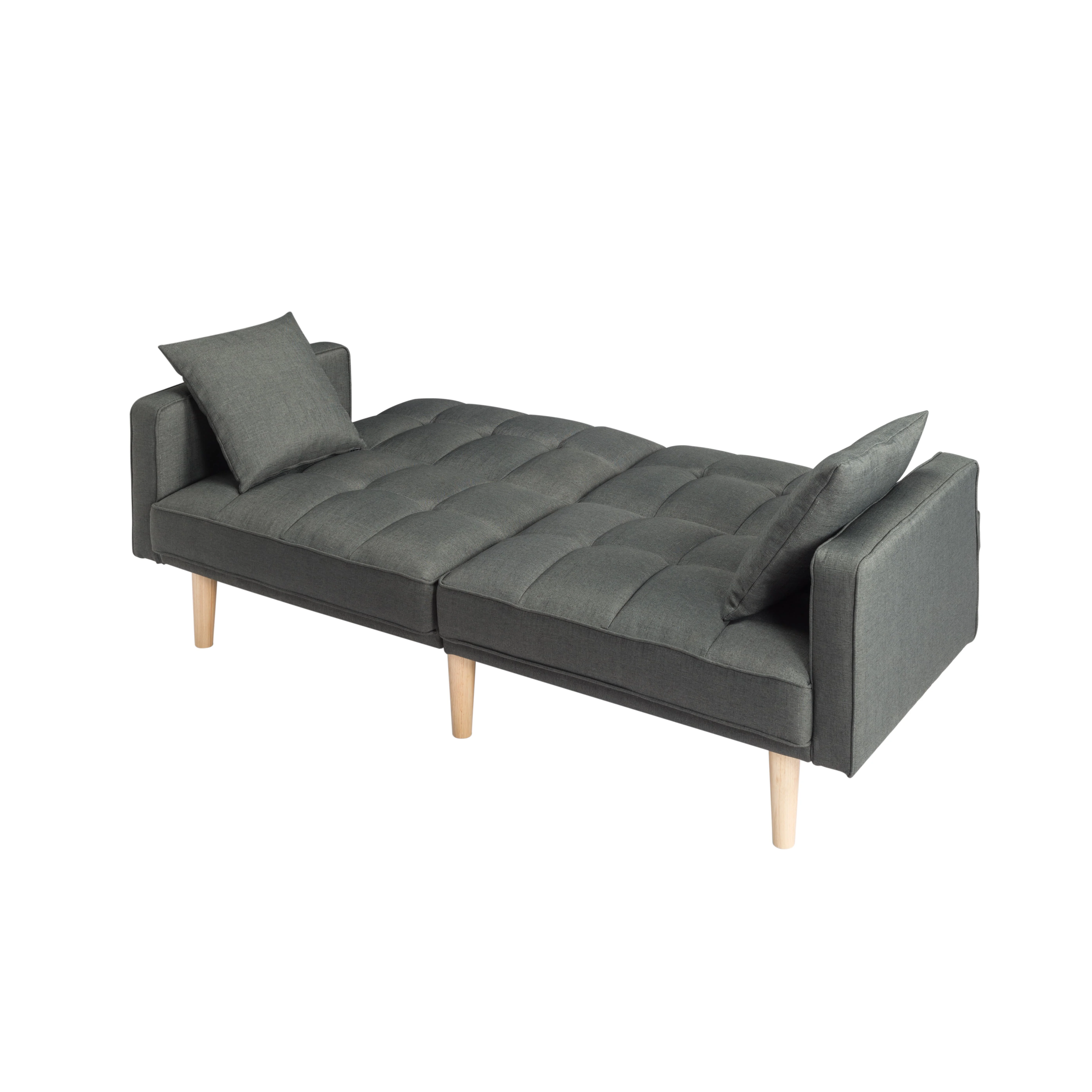 BSHTI Futon Sofa bed, Featuring a split back, square arms, and tapered wood legs