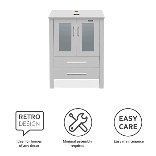 eclife 24" Bathroom Vanity Sink Combo Grey Stand Cabinet Set with Mirror (24-B02GY)