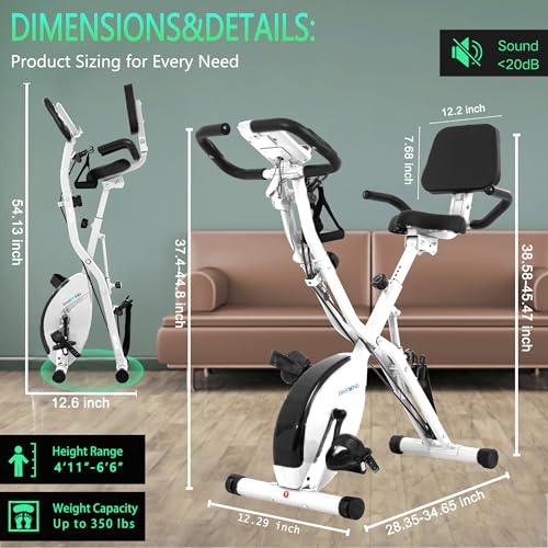 BARWING Stationary Exercise Bike for Home Workout, 5 IN 1 Foldable Indoor Cycling Bike for Seniors, 350LB Capacity, 16-Level Magnetic Resistance