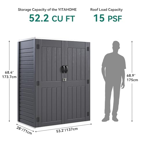 YITAHOME Outdoor Horizontal Storage Sheds w/o Shelf, Weather Resistant Resin Tool Shed, Multi-Opening Door for Storage of Bike, Trash Cans