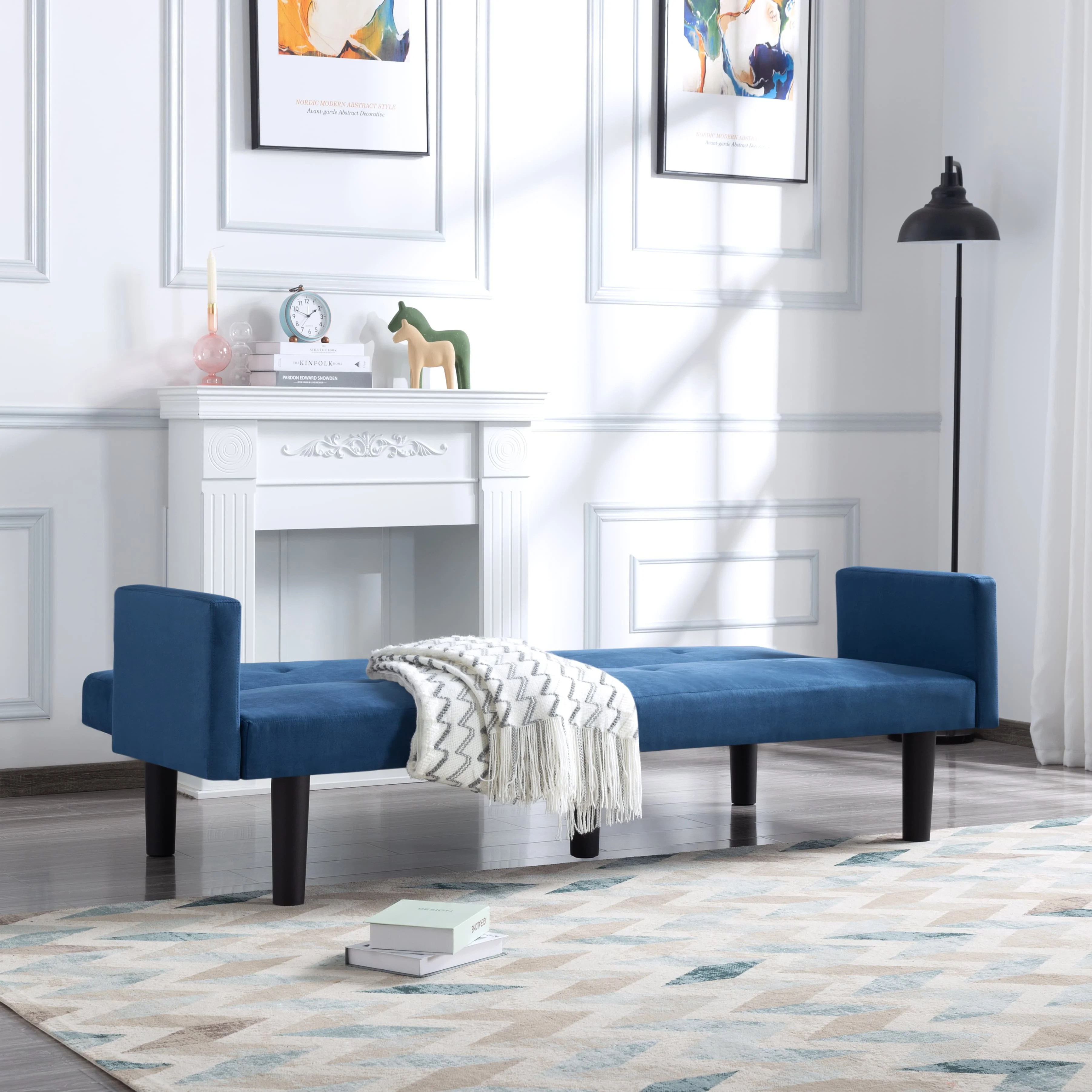 BSHTI 74.8 inch Futon Sofa bed,Modern Adult Sofa,Foam Futon Sleeper for Livingroom(Navy Blue)