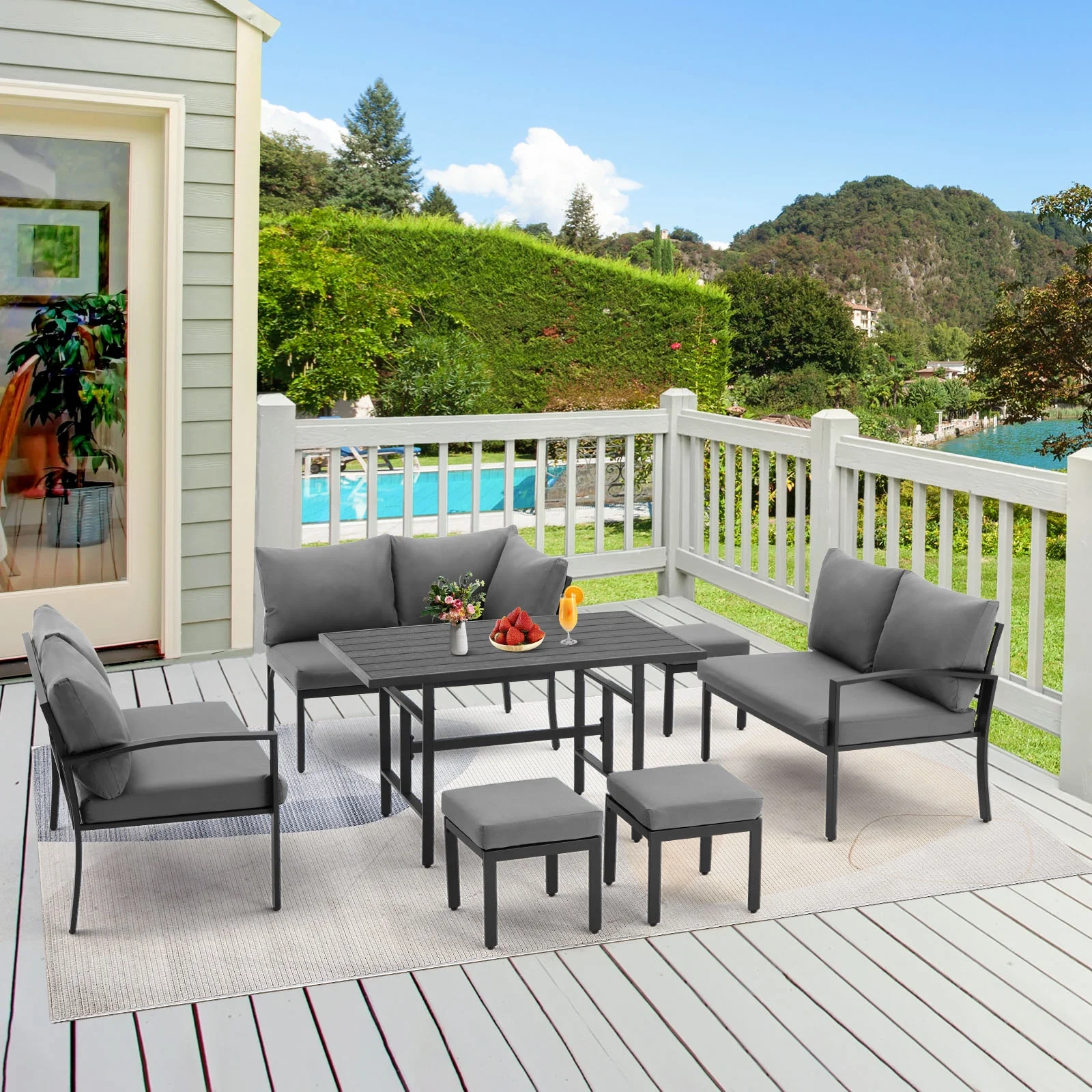 AECOJOY 7 Pieces Metal Patio Furniture Sets on sale Patio Conversation Set Outdoor Sectional Sofa Metal Dining Furniture, Gray