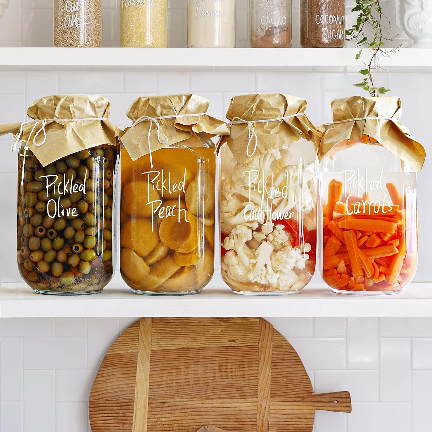 1 Gallon Square Glass Storage Jars with Airtight Lids, 2 Pack Large Glass Pickle Jars for Fermenting, Clear Glass Canister for Flour, Cookie, Candy