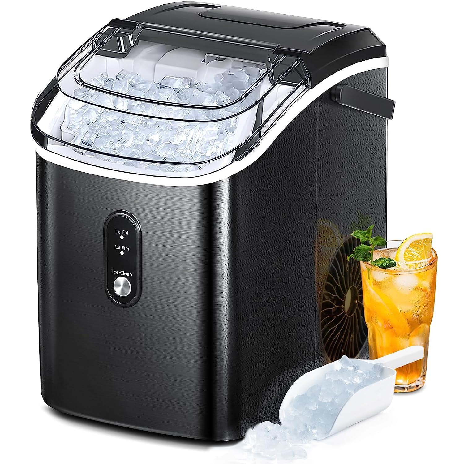 AGLUCKY Nugget Ice Maker Countertop, Portable Pebble Ice Maker Machine, 35lbs/Day Chewable Ice, Self-Cleaning, Stainless Steel