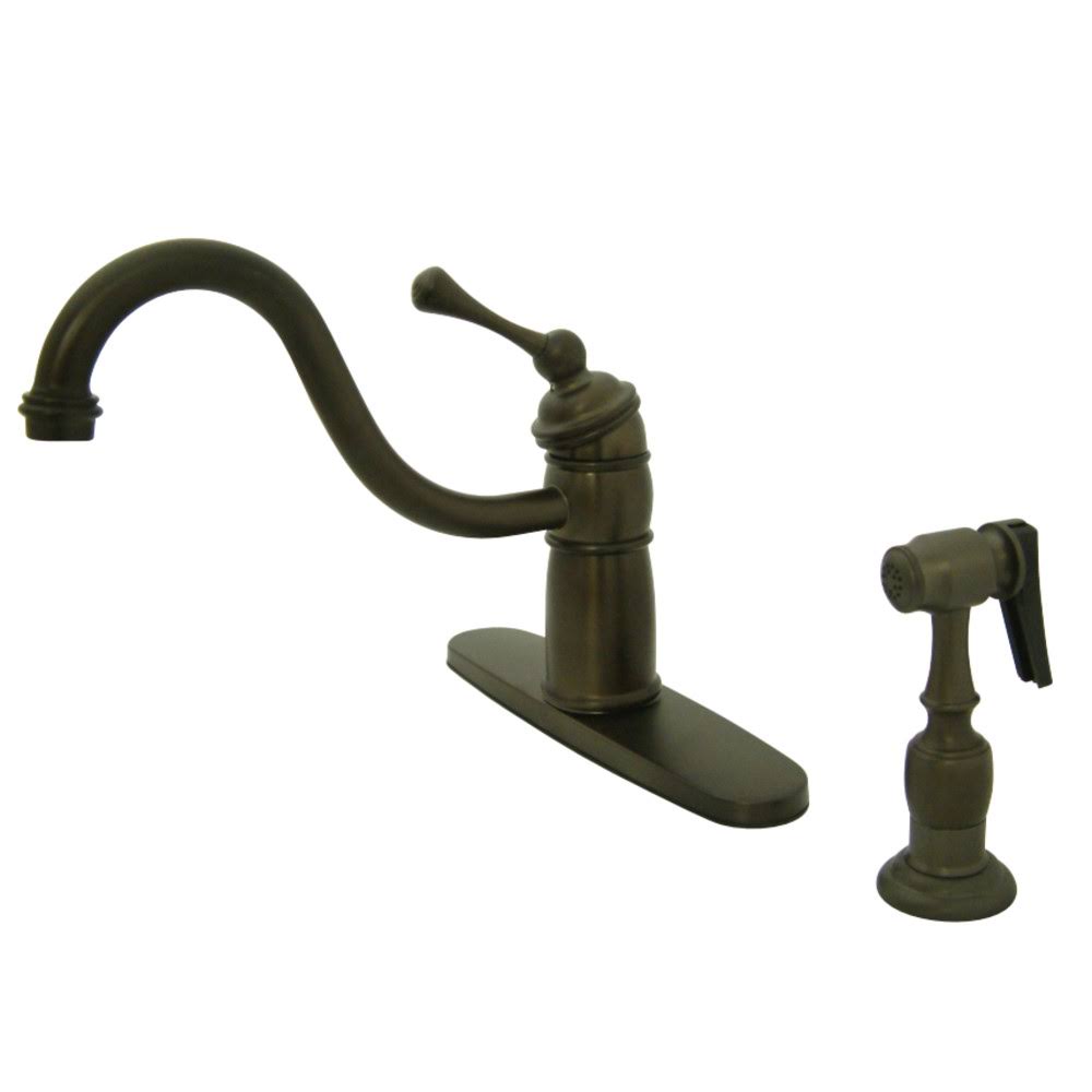 Kingston Brass Victorian Oil Rubbed Bronze Single Handle Kitchen Faucet with Brass Sprayer