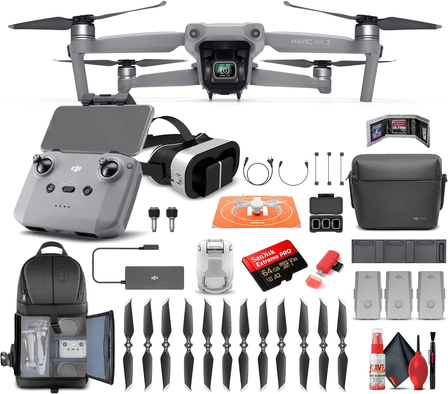 DJI Mavic Air 2 Fly More Combo + 64GB Card + Backpack + VR 3D Goggles + More - Curated Treasures Market