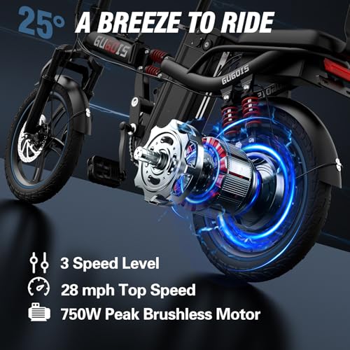 2 Seater Electric Bike for Adults,Mini Bike 500/750 Motor,28MPH,48V/15AH Removable Battery,25-30Miles 16" Fat Tire Commuter Ebike