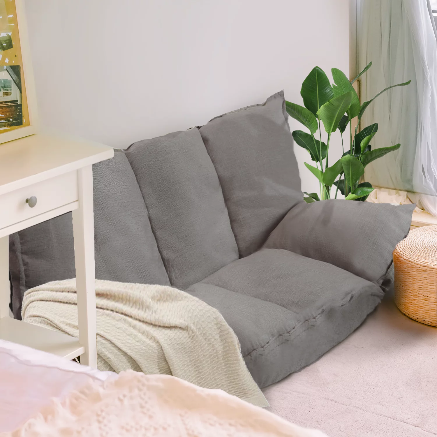 Lazy Sofa Futons Sets Folding Sofa Bed Adjustable Sofa TV Floor Couch | Dark Grey - Curated Treasures Market