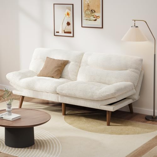 Pipishell Convertible Futon Sofa Bed,66" Corduroy Futon Couch with Adjustable Backrest and Armrests, Recliner Sleeper Sofa for Small Spaces