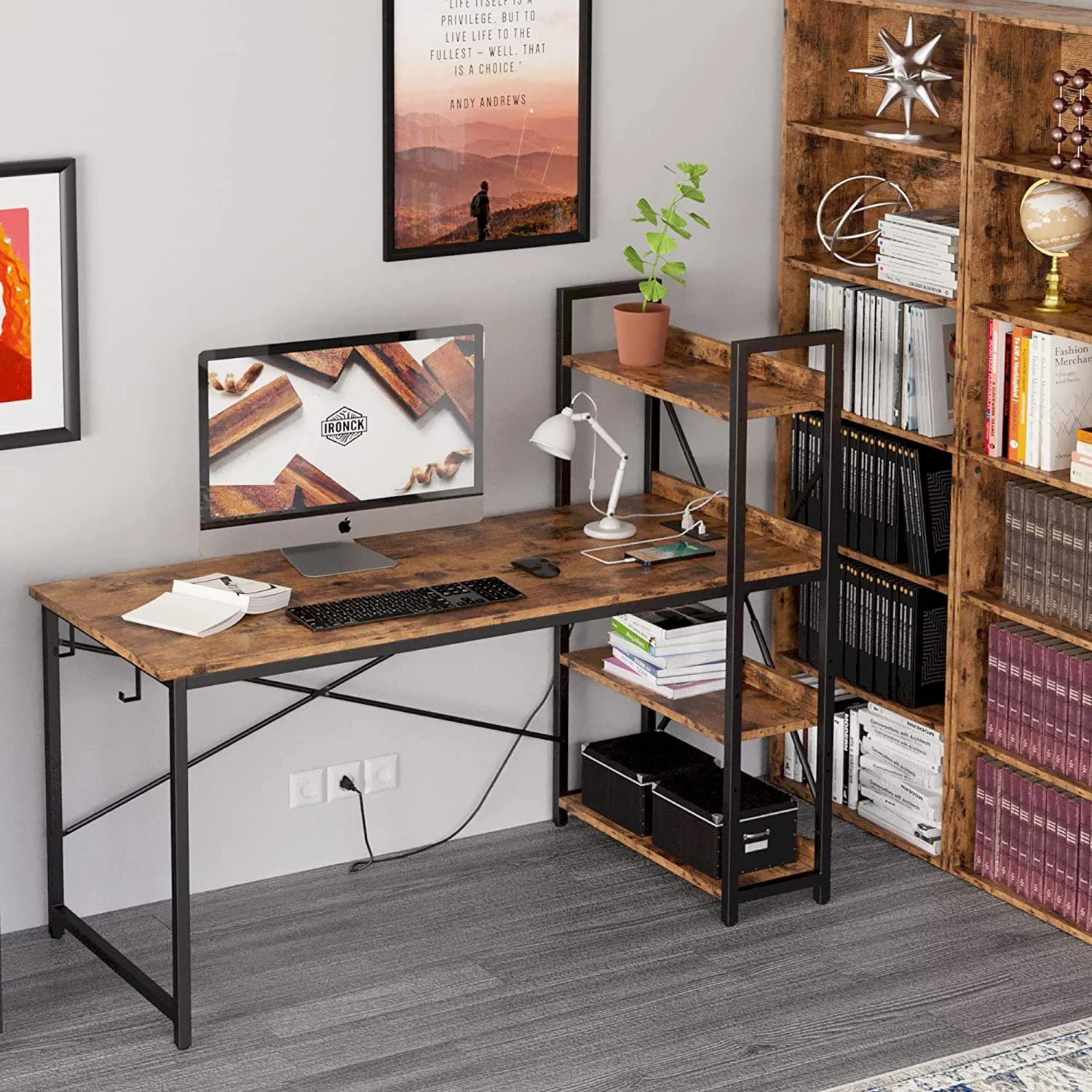Popular IRONCK Computer Desk 55" with Power Outlet