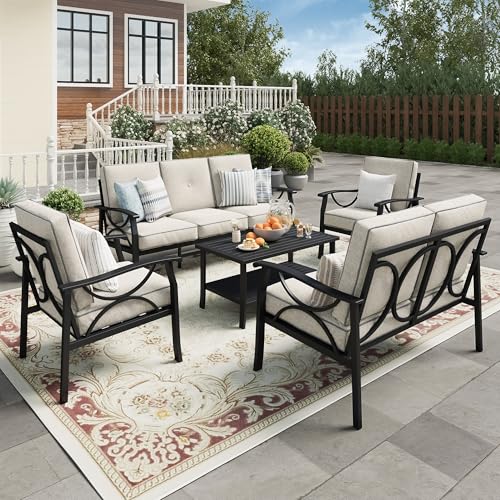 Wisteria Lane 5-Piece Outdoor Patio Furniture Set, Outdoor Metal Sectional Furniture with Cushions