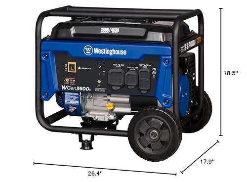 Westinghouse 4650 Peak Watt Portable Generator, RV Ready 30A Outlet, Gas Powered, CO Sensor