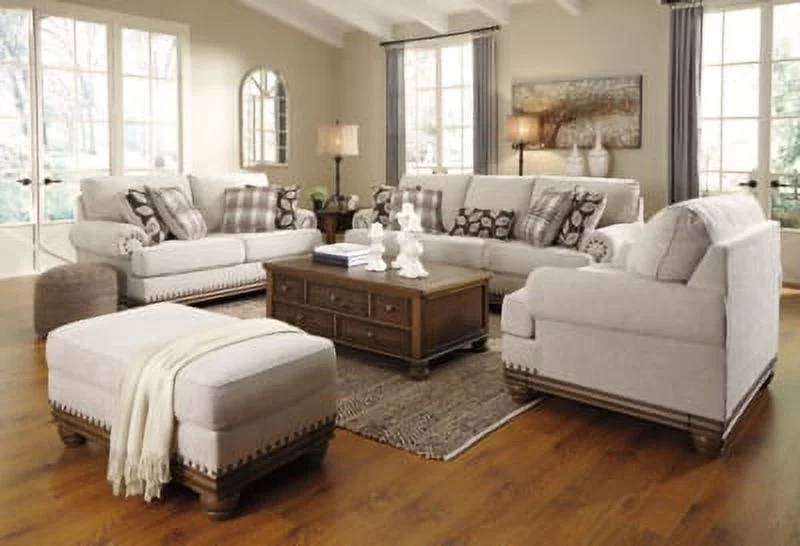 Signature Design by Ashley Traditional Harleson Ottoman Chenille Wheat