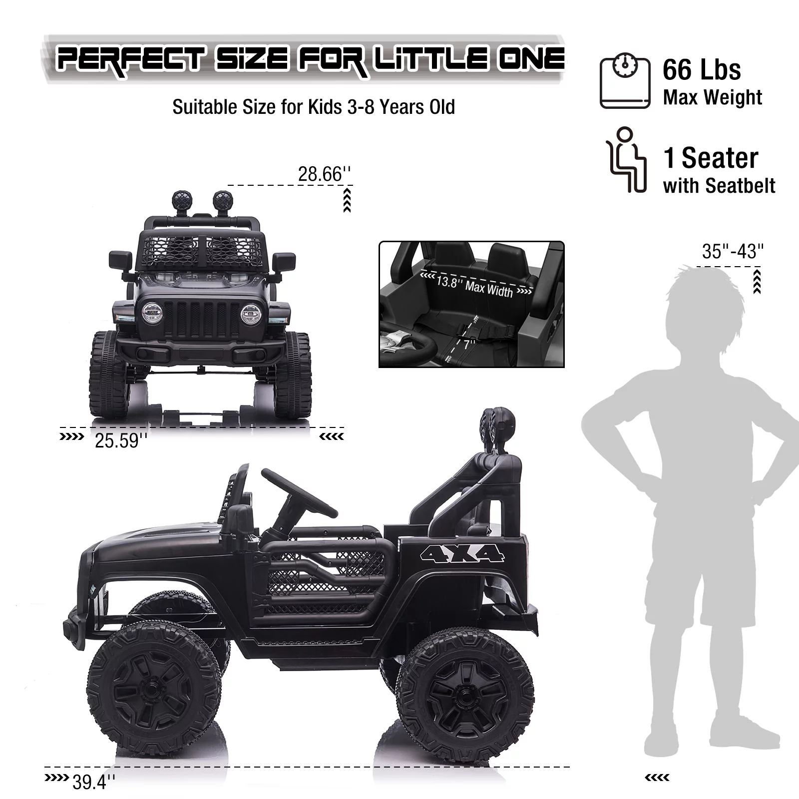 JOINATRE 12V Kids Ride On Car Truck, Battery Power Electric Car for Kids w/Parent Remote Control, 3 Speeds Ride on Toys with Suspension, LED Lights