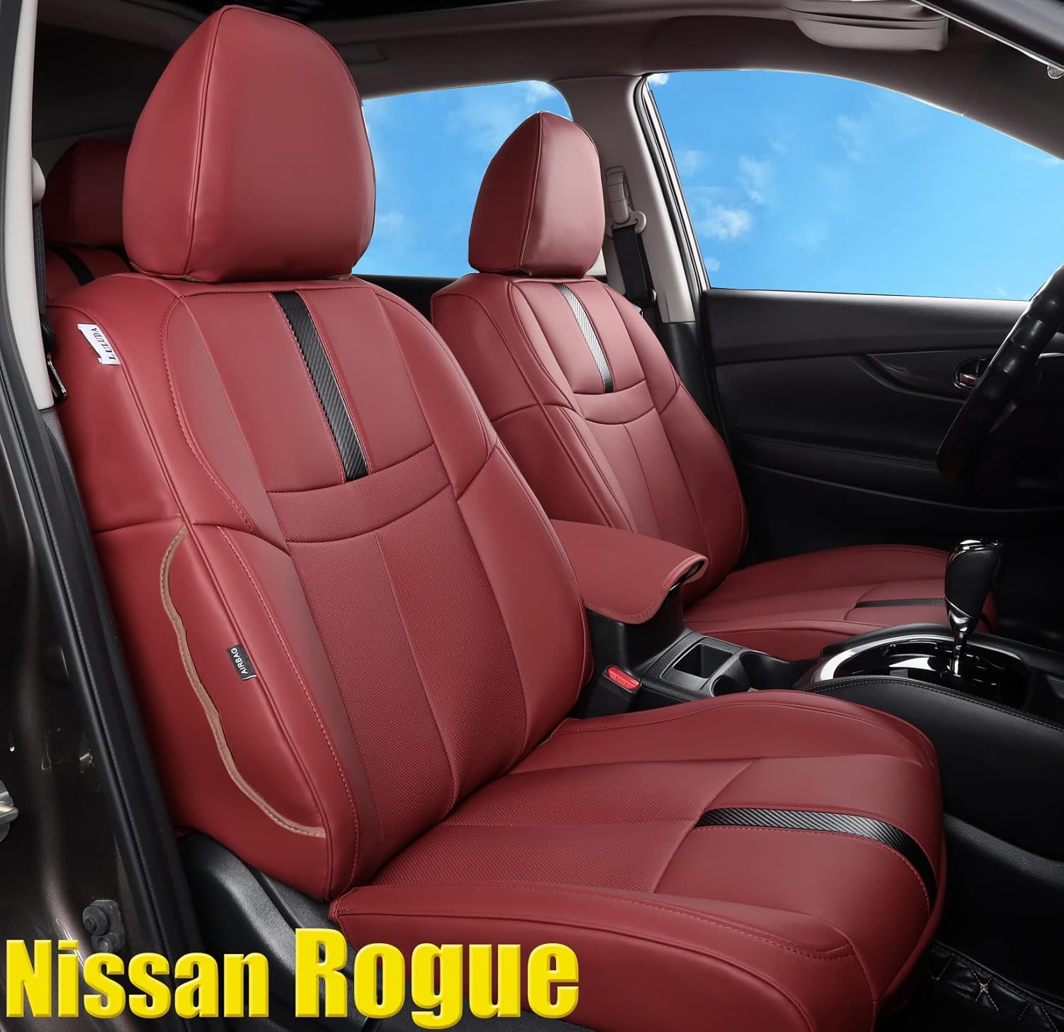 LULUDA Custom Car Seat Covers Fit for Nissan Rogue Hybrid 2017 2018 2019 with Waterproof Faux Leather (Rogue 2017-2019 (Hybrid), Beige)
