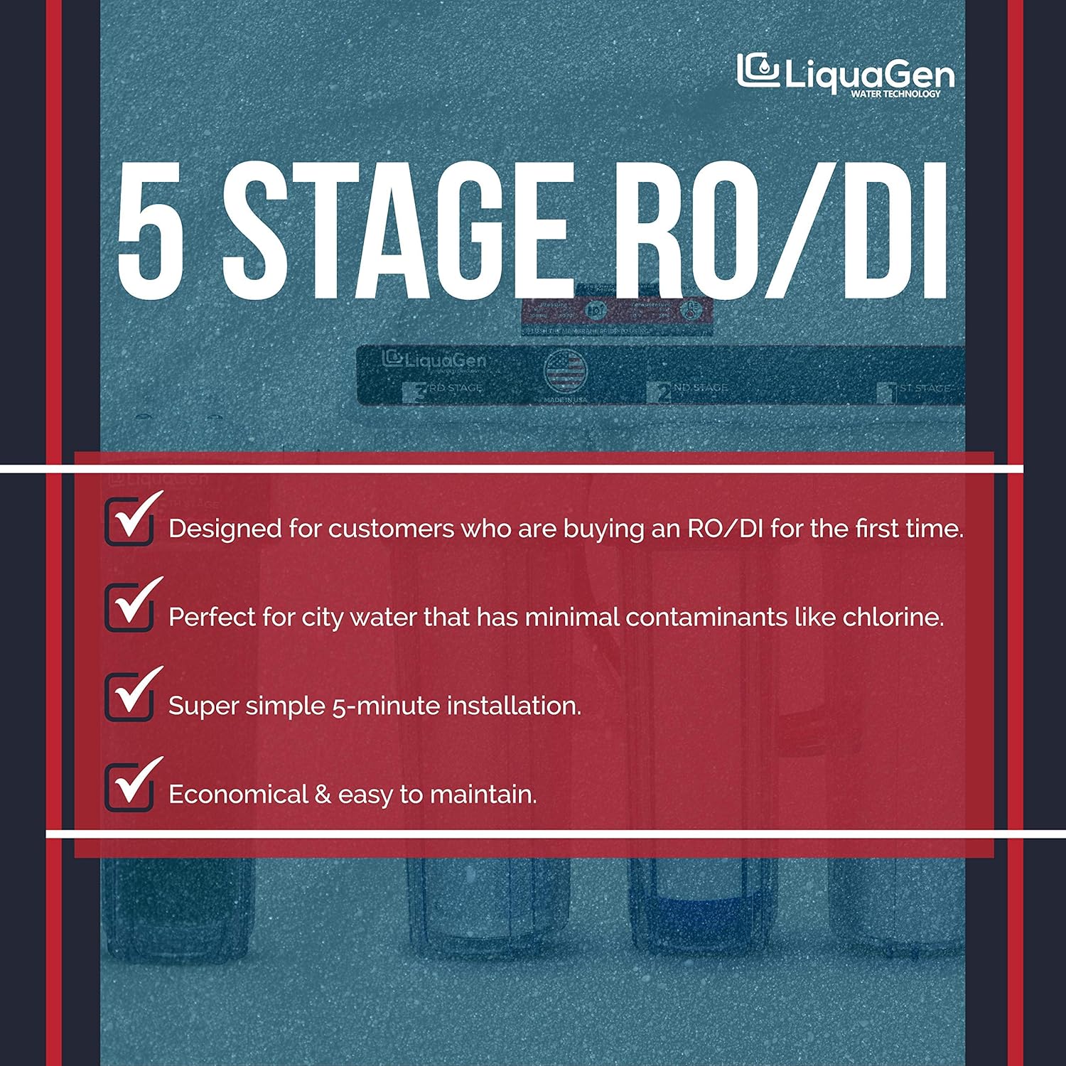 LiquaGen- Super Flow Reverse Osmosis & Deionization (RODI) Water Filtration System- 100 GPD | Ultra Pure Water Softener for 0 TDS/PPM Water | Water