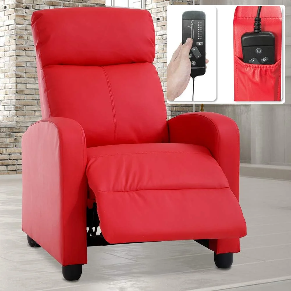 Recliner Chair, Padded Wide Seat Sofa PU Leather Massage Reclining Chair With Footrest & Backrest