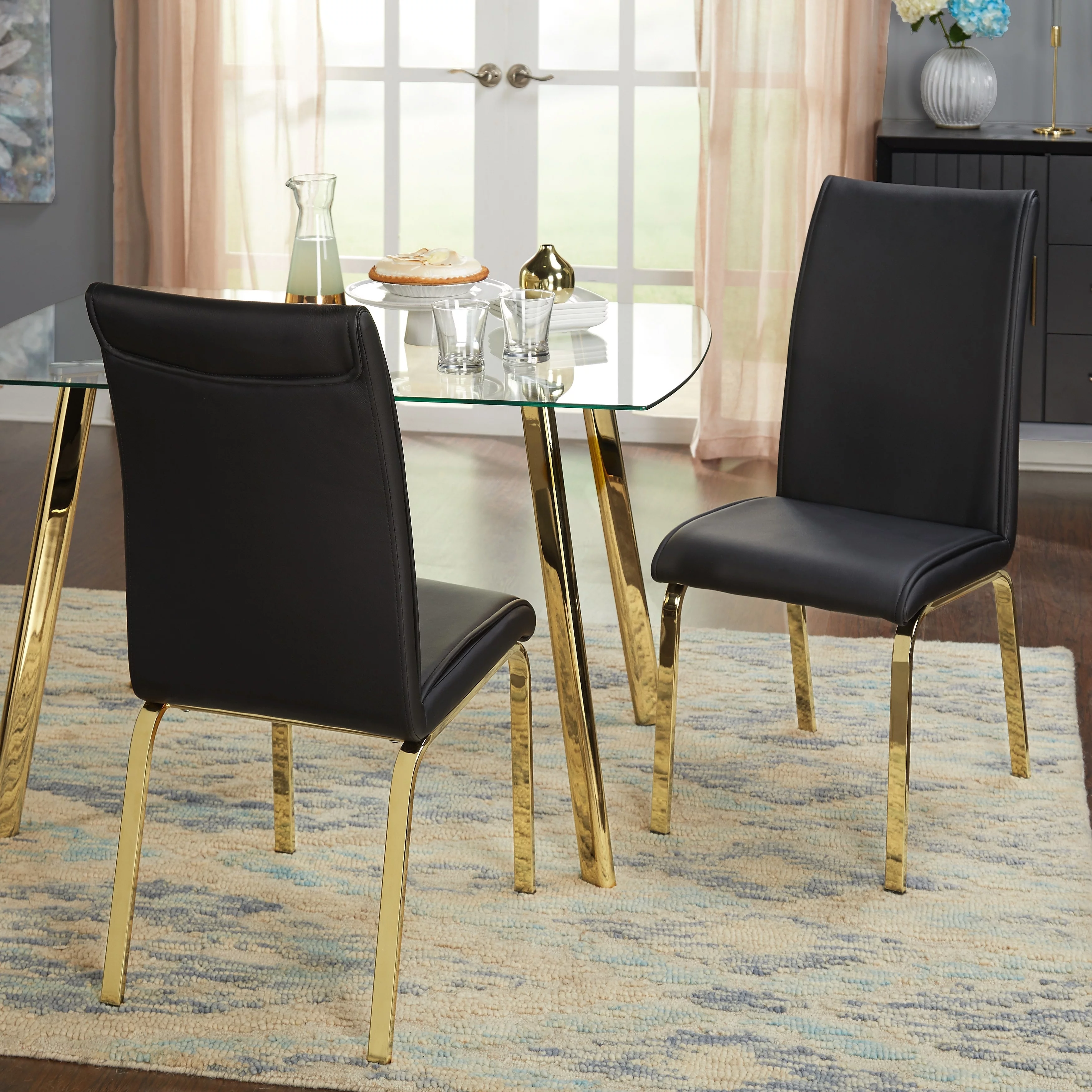Simple Living Simple Uptown Glam Gold Faux Leather Parsons Chairs (Set of 2) Black