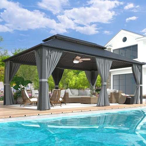 10x10 FT Gazebo Hardtop Gazebo Aluminum Pergola with Aluminum Frame, Double Galvanized Steel Roof