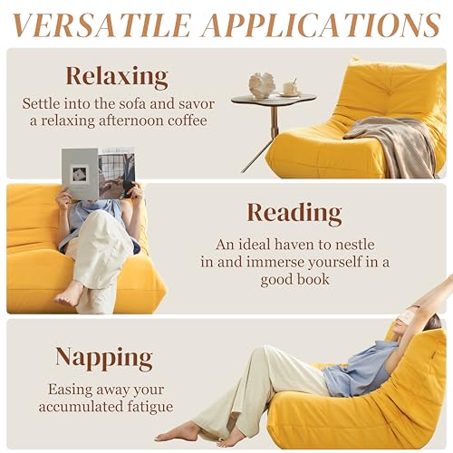 Bean Bag Chair for Adults - Suede & Microfiber Fireside Floor Chair, Comfortable Corner Lounge Sofa for Living Room, Bedroom, Office (3-Seater, Beige)