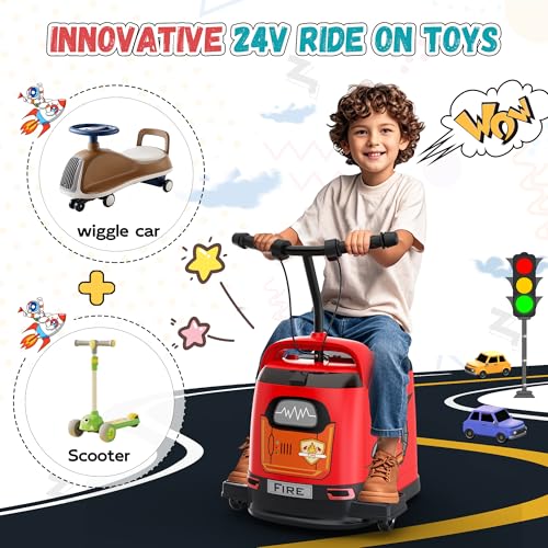ANPABO 24V Kids Riding Toys for 3-12, 180W Quiet Brushless Motor, Max 5Mph, Ride On Toys w/Stepless Throttle, Safety Speed Limit