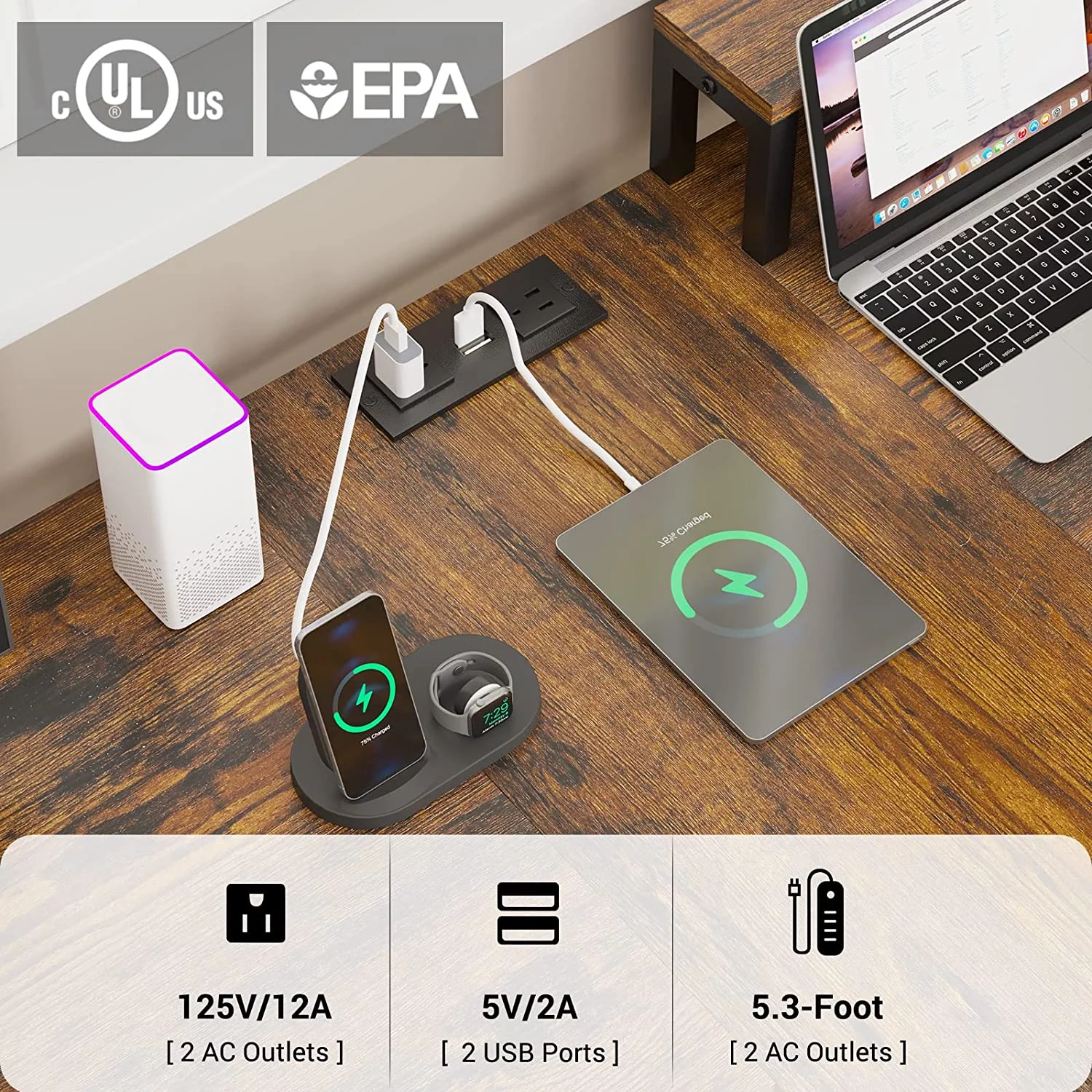 sell well 94.5" Home Office Desks  Computer Gaming Desk with Storage  LED Lights  Power Strip with USB  Keyboard Tray &amp