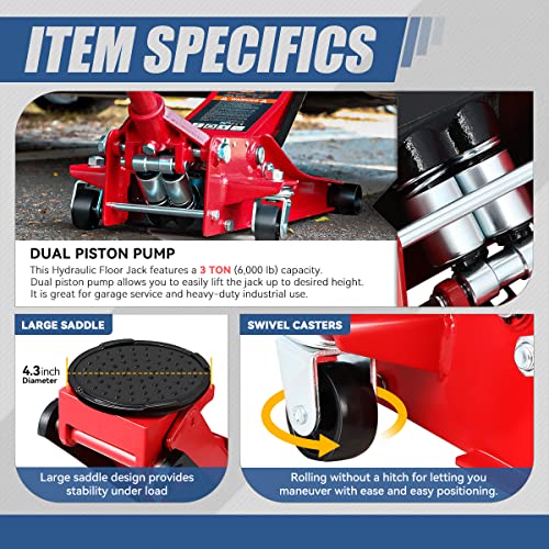 Auto Dynasty 4 Ton Low Profile Floor Jack, Heavy Duty Steel Hydraulic Car Jack with Dual Pistons Quick Lift Pump, Hydraulic Racing Floor Jack