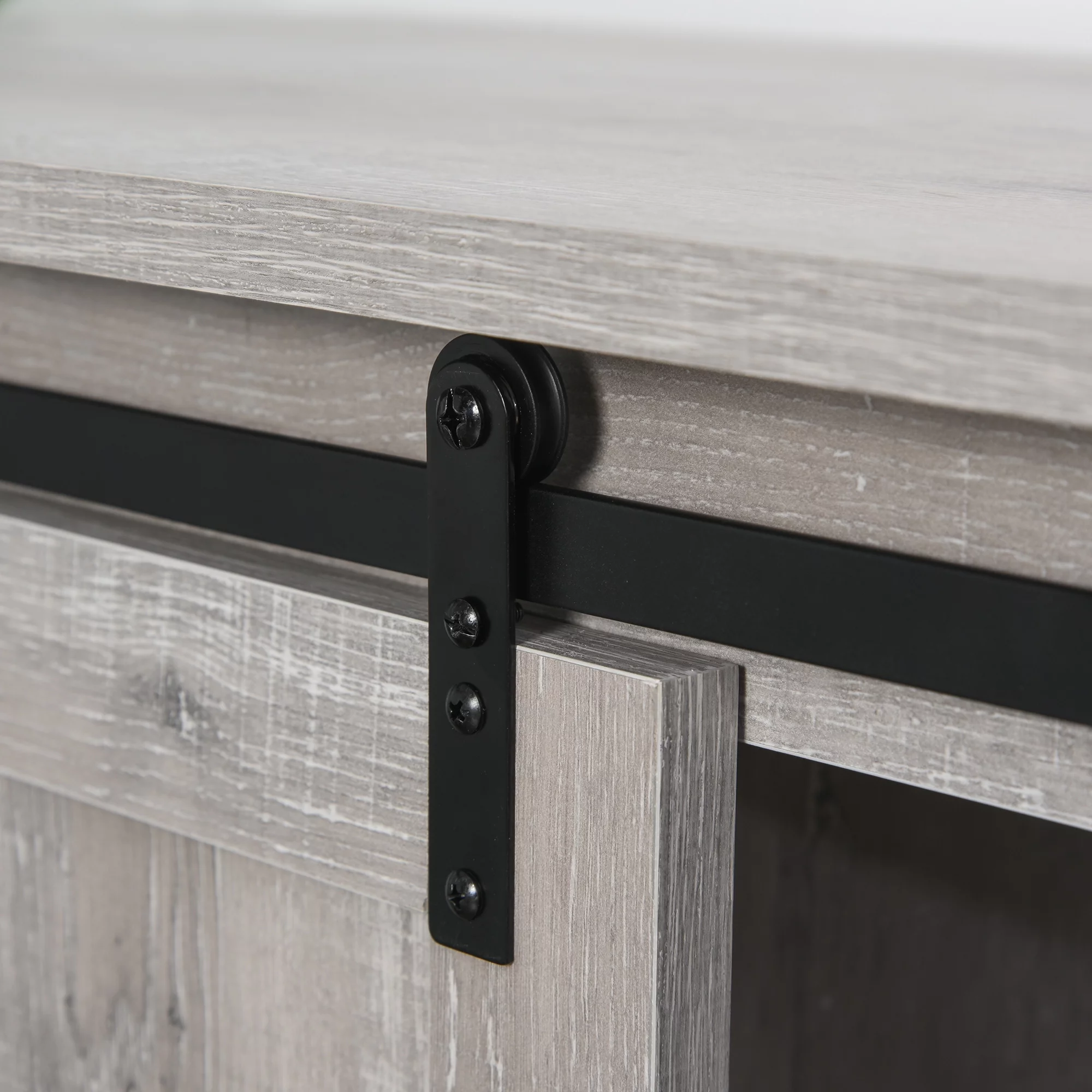 HOMCOM Farmhouse Accent Cabinet, Kitchen Cupboard Storage Cabinet with Barn Door and Adjustable Shelf, Grey Oak