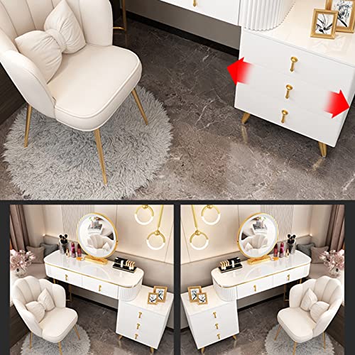 Makeup Vanity Desk With Lighted Mirror, Dressing Table Set With Storage Drawers And Stool, Modern Vanity Table 3-Color Dimmable LED Lighted Mirror