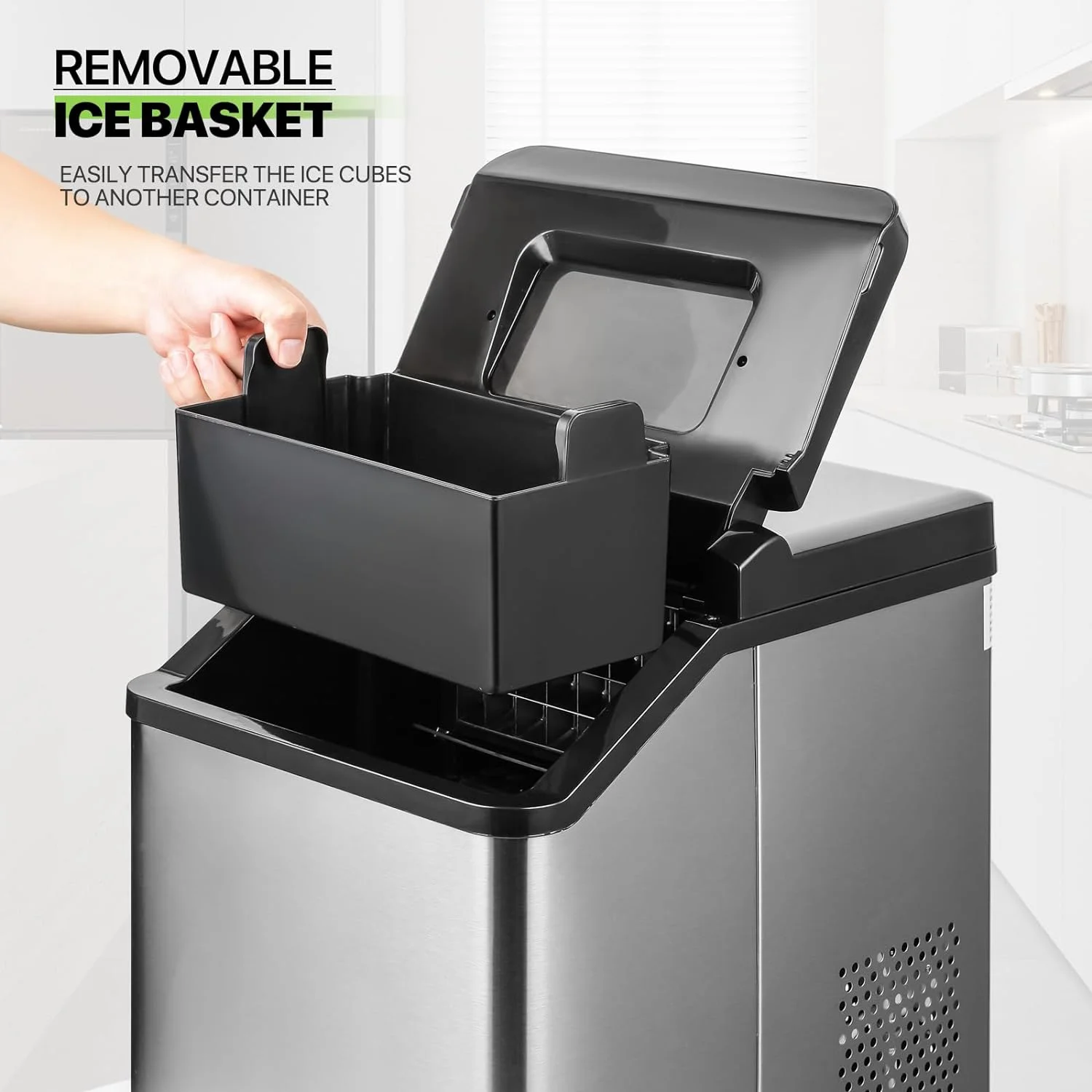 Ice Maker Countertop 9 Cubes Ready in 10Mins, 26lbs in 24Hours, 2 Sizes Bullet Shaped Ice, Ice Maker Machine with Ice Scoop and Basket