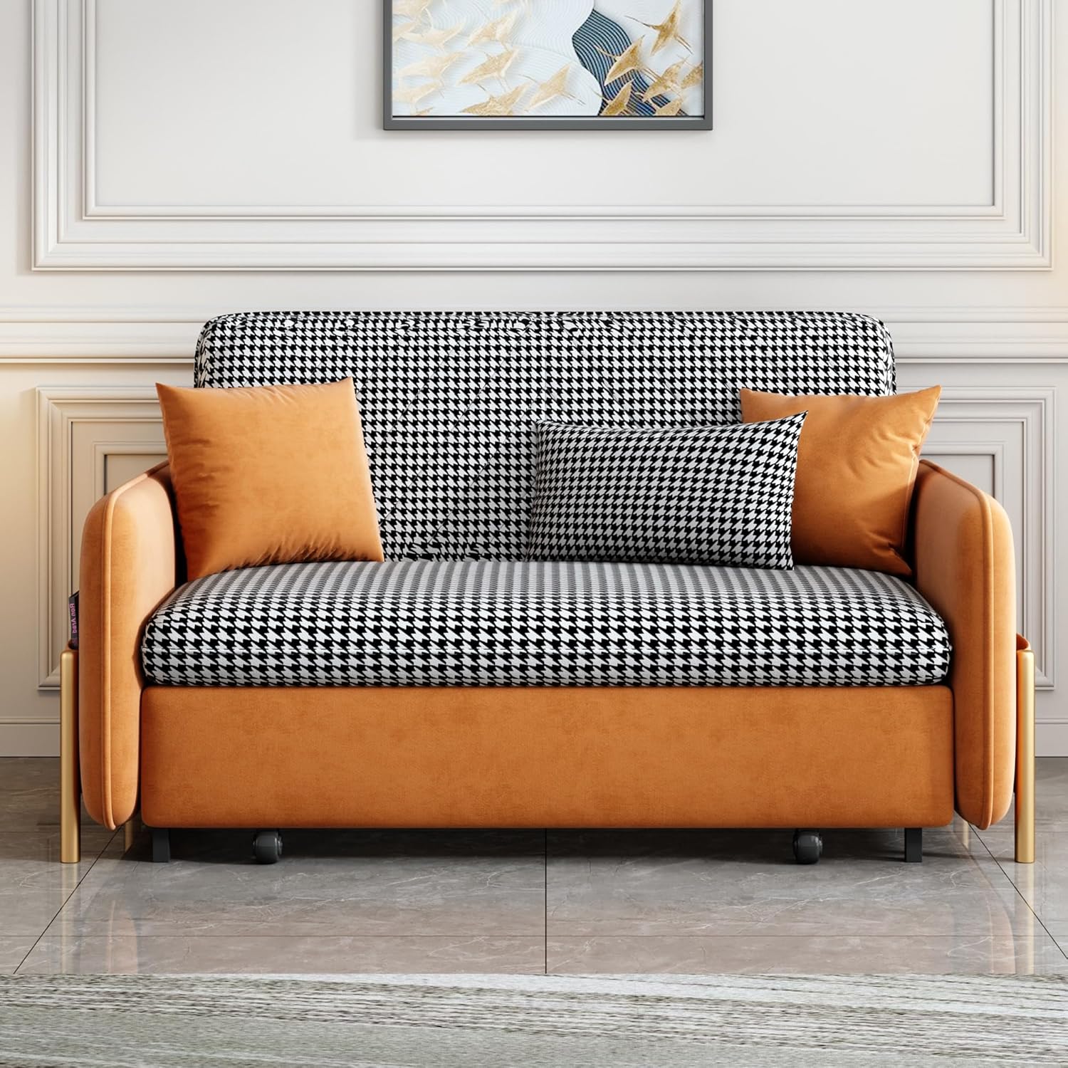 53.5" Full Sleeper Sofa Orange Upholstered Convertible Sofa Bed 3 in 1 Sleeper Sofa Couch Bed