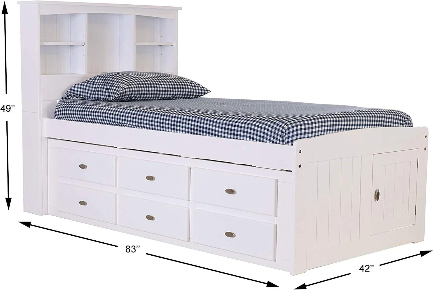 Discovery World Furniture - Full Size Bed Frame with Headboard Bookcase Captain Bed with 6 Drawers, Full Size Bed with Storage, Charcoal
