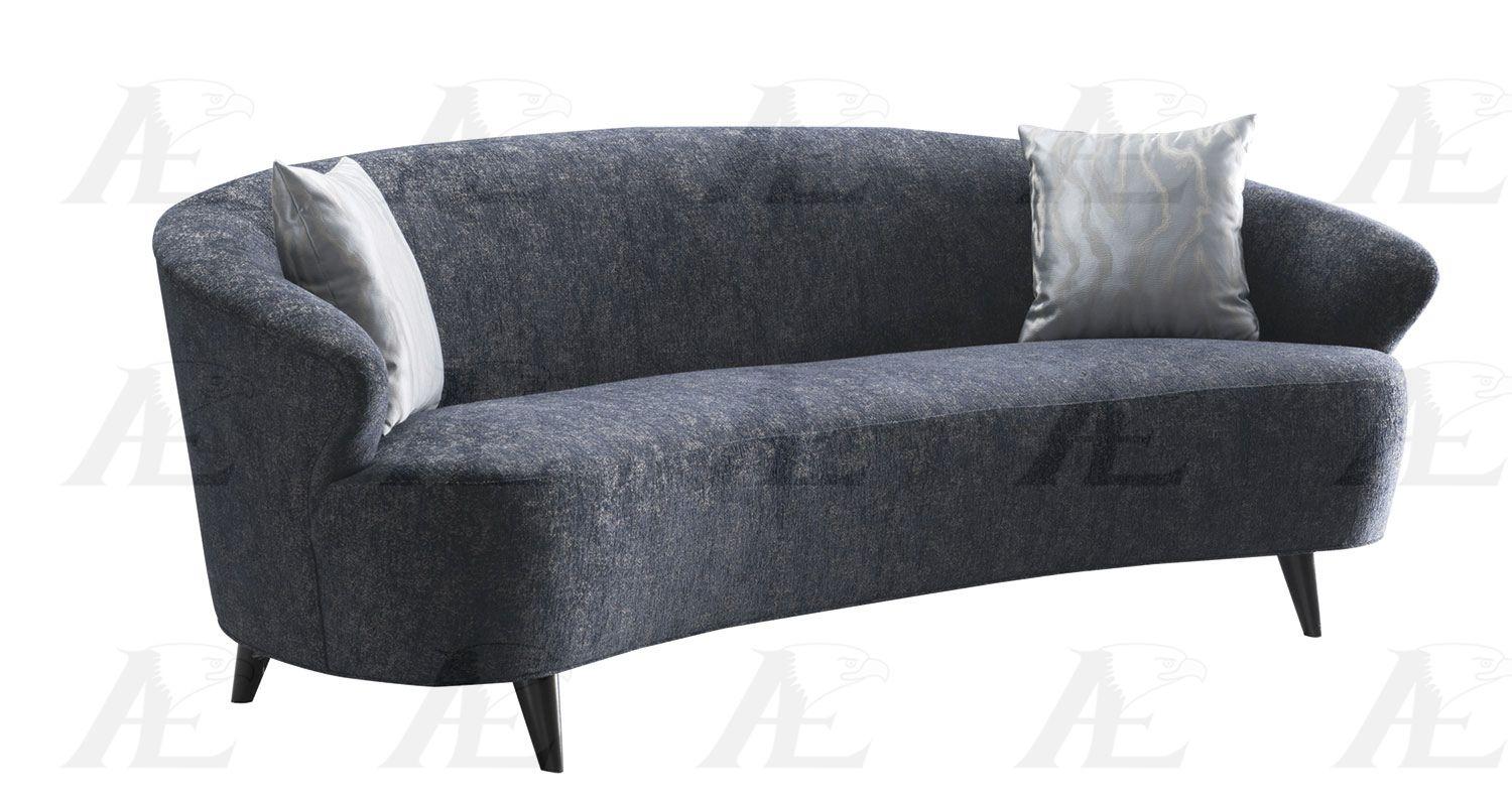 Modern Dark Blue Linen Sofa & Loveseat Set 2 Pcs American Eagle AE3806