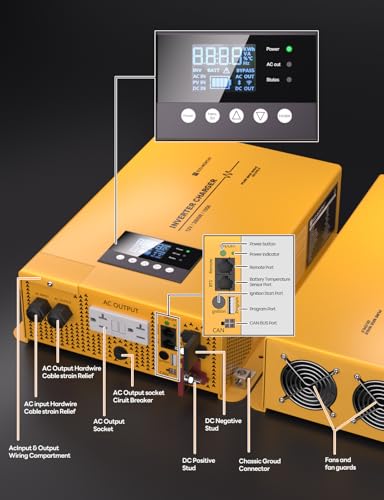 ECO-WORTHY 3000W 12V Pure Sine Wave Inverter Charger,2 in 1 Inverter/Battery Charger,12V DC to 120V AC Converter,25A~100A Adjustable Current Charge