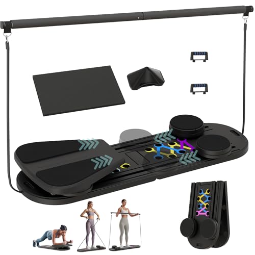 Pilates Board, 6 in 1 Pilates Reformer Set, Foldable Pilates Reformer Machine with Resistance Bands & Ab Trainer for Home Workout