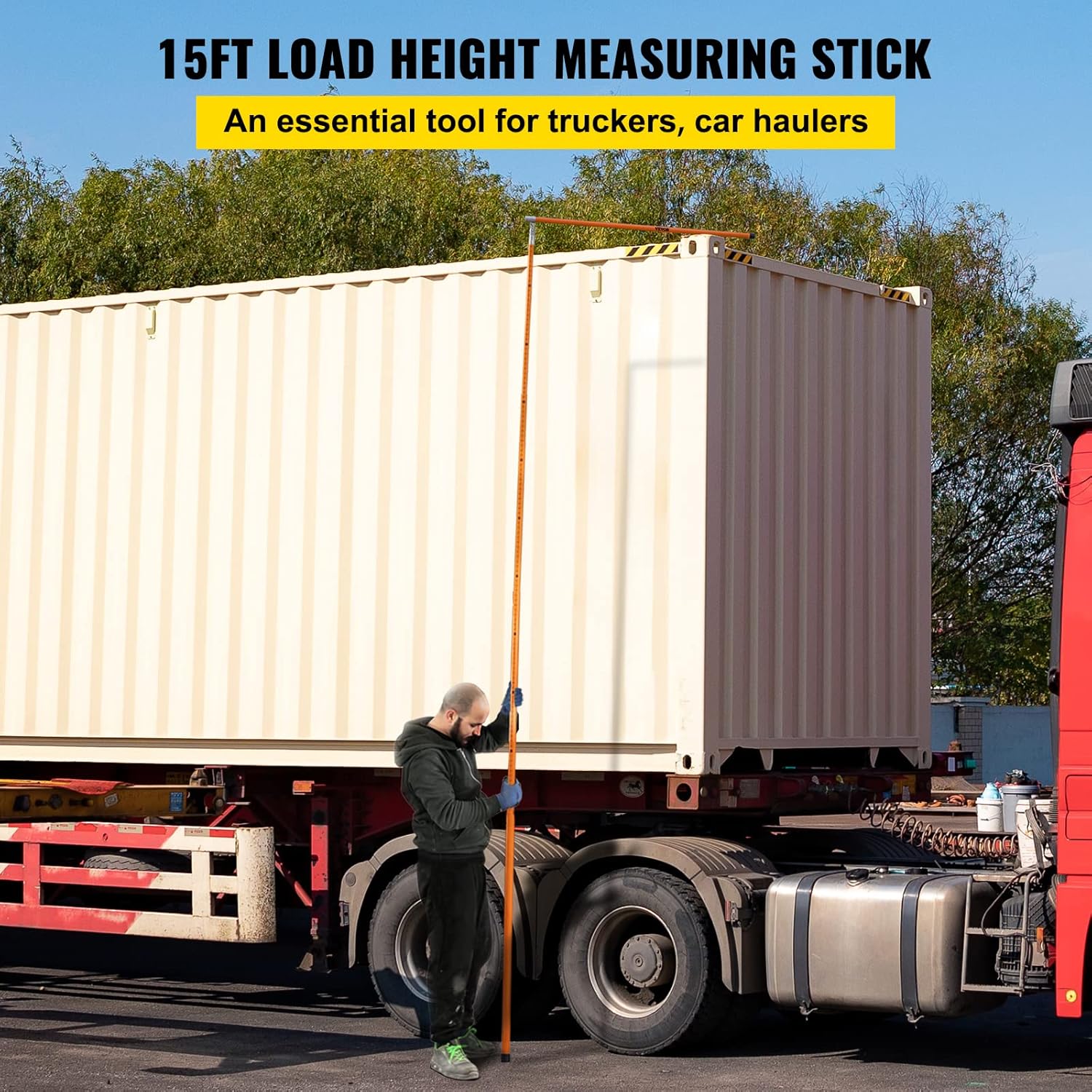 VEVOR Load Height Measuring Stick, 15' Sturdy Fiberglass Truck Height Stick with Adjustable Pole