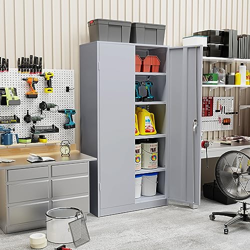 Greenvelly Metal Storage Cabinet, 72" Black Locking Storage Cabinets with Doors and 4 Shelves, Metal Cabinet for Garage Home Office, Classroom