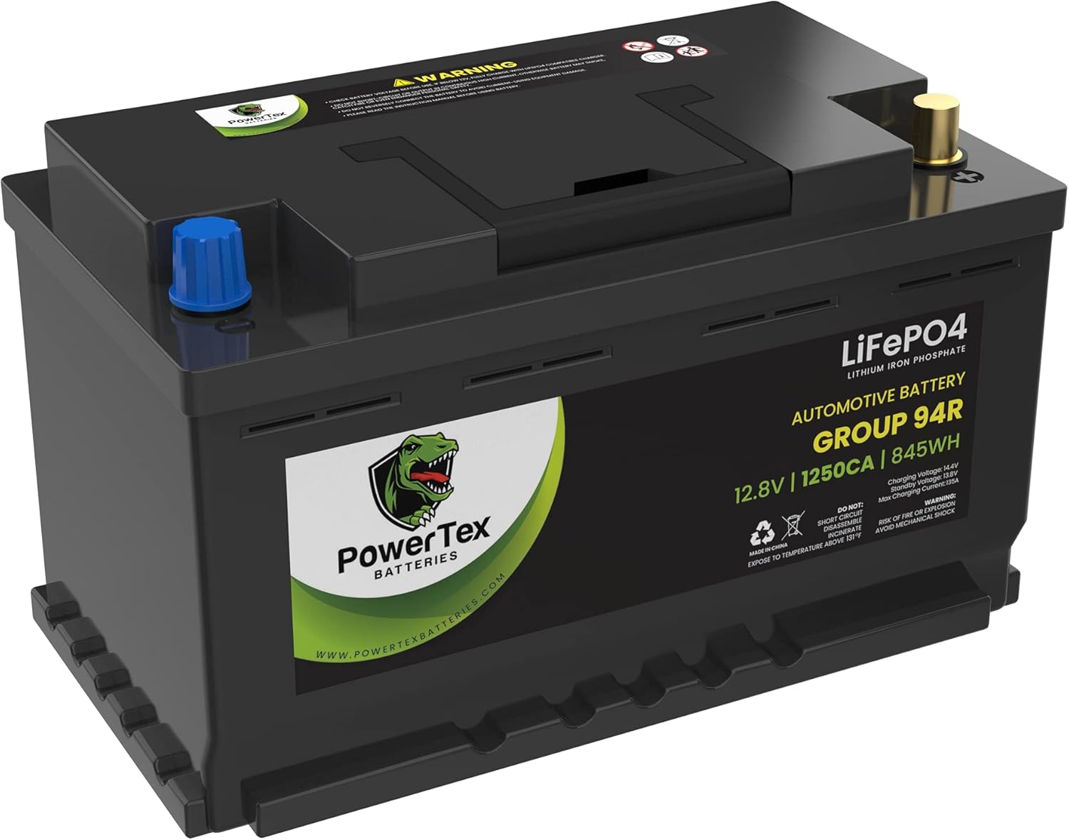 Powertex Batteries Lithium-Ion LiFePO4 BCI Group Size 94R / H7 Automotive Battery - 12.8V 1250CA 590CCA 66Ah 845Wh